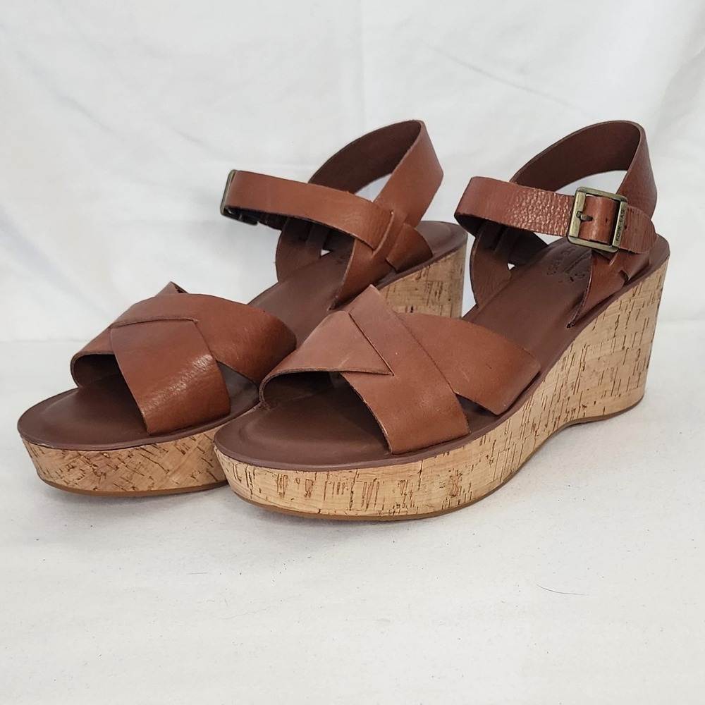 Kork Ease Brown Leather Wedge Sandals Ankle Strap Cork Platform Size 11